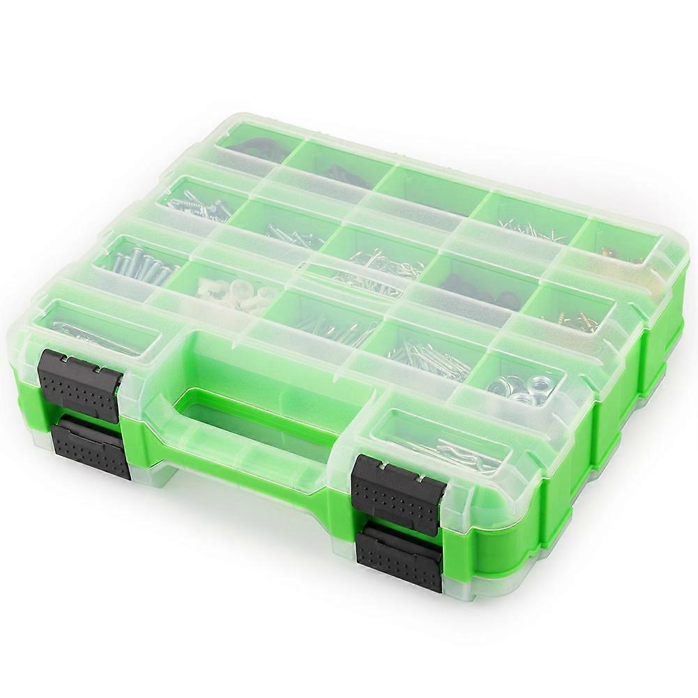 Boîte de rangement 34 compartiments double face, 24 séparateurs amovibles, vert