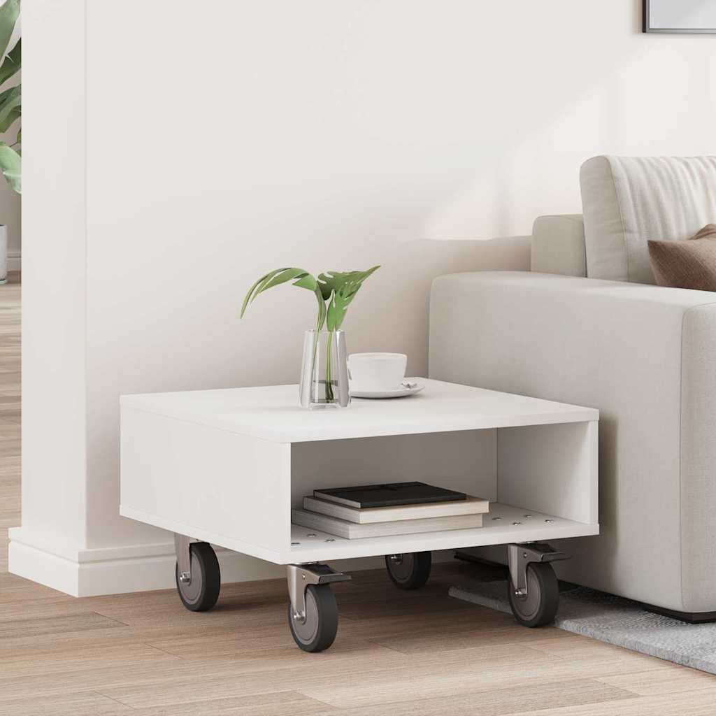 Side Table With Wheels White 50.5 X 50 X 30 Cm Engineered Wood Vidaxl