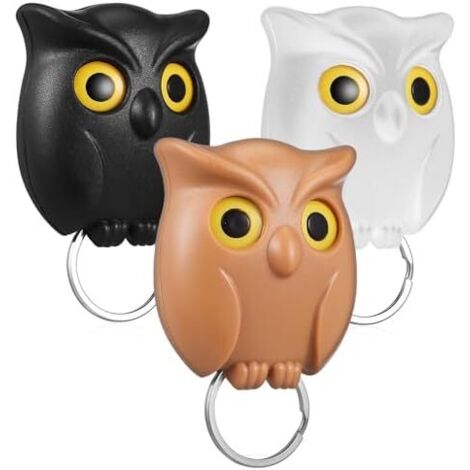 Porte-clés mural magnétique forme hibou en plastique, fixation adhésive, lot de 3
