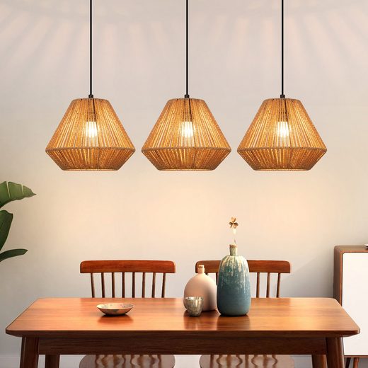 Gbly Lampe Suspendue Boho Rotin E27 Réglable En Hauteur Lampe De Salle