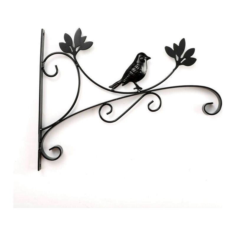 Crochet mural en fer noir pour pots de fleurs, mangeoire à oiseaux et lanternes, lot de 2