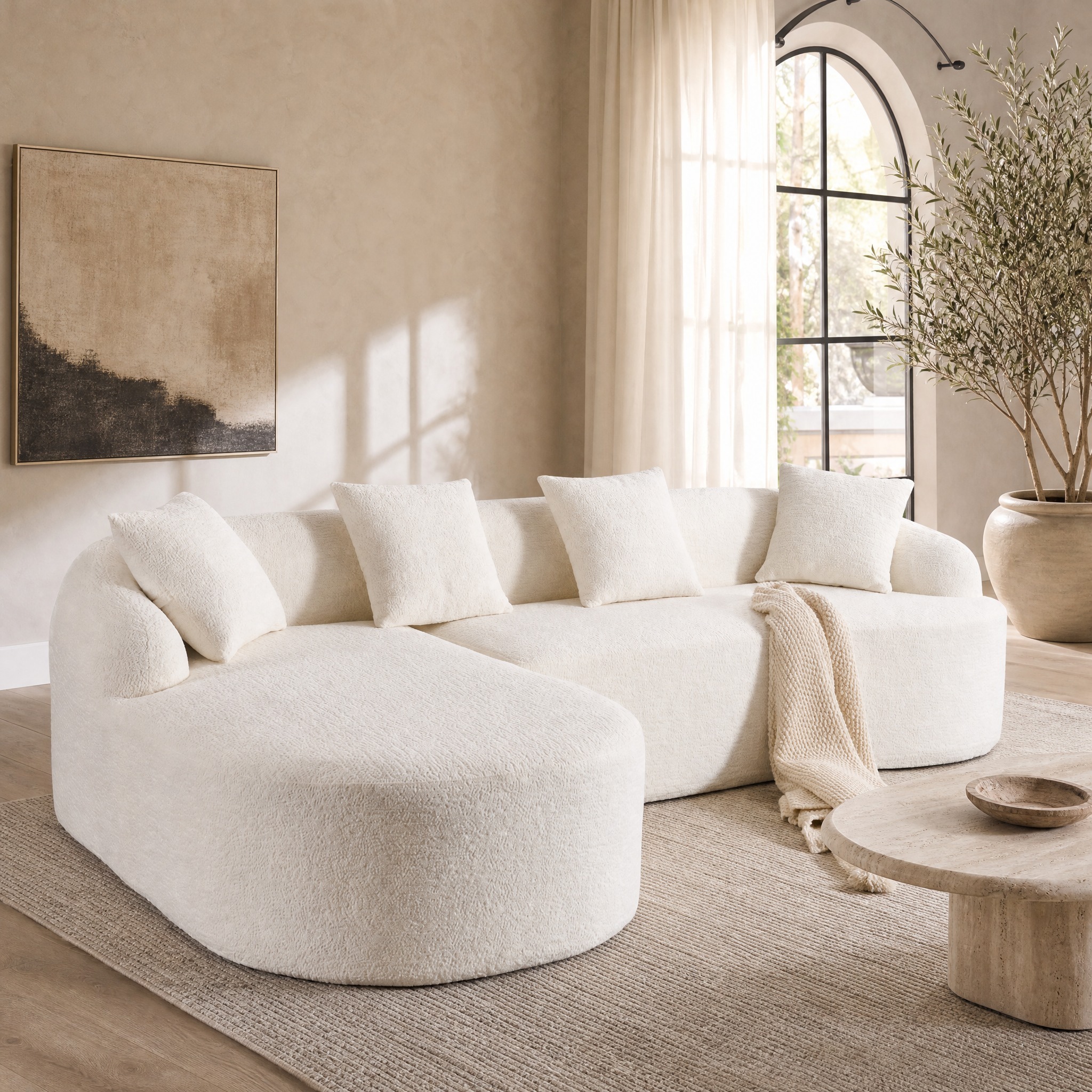 Canapé D'Angle Modulaire En Chenille Blanche