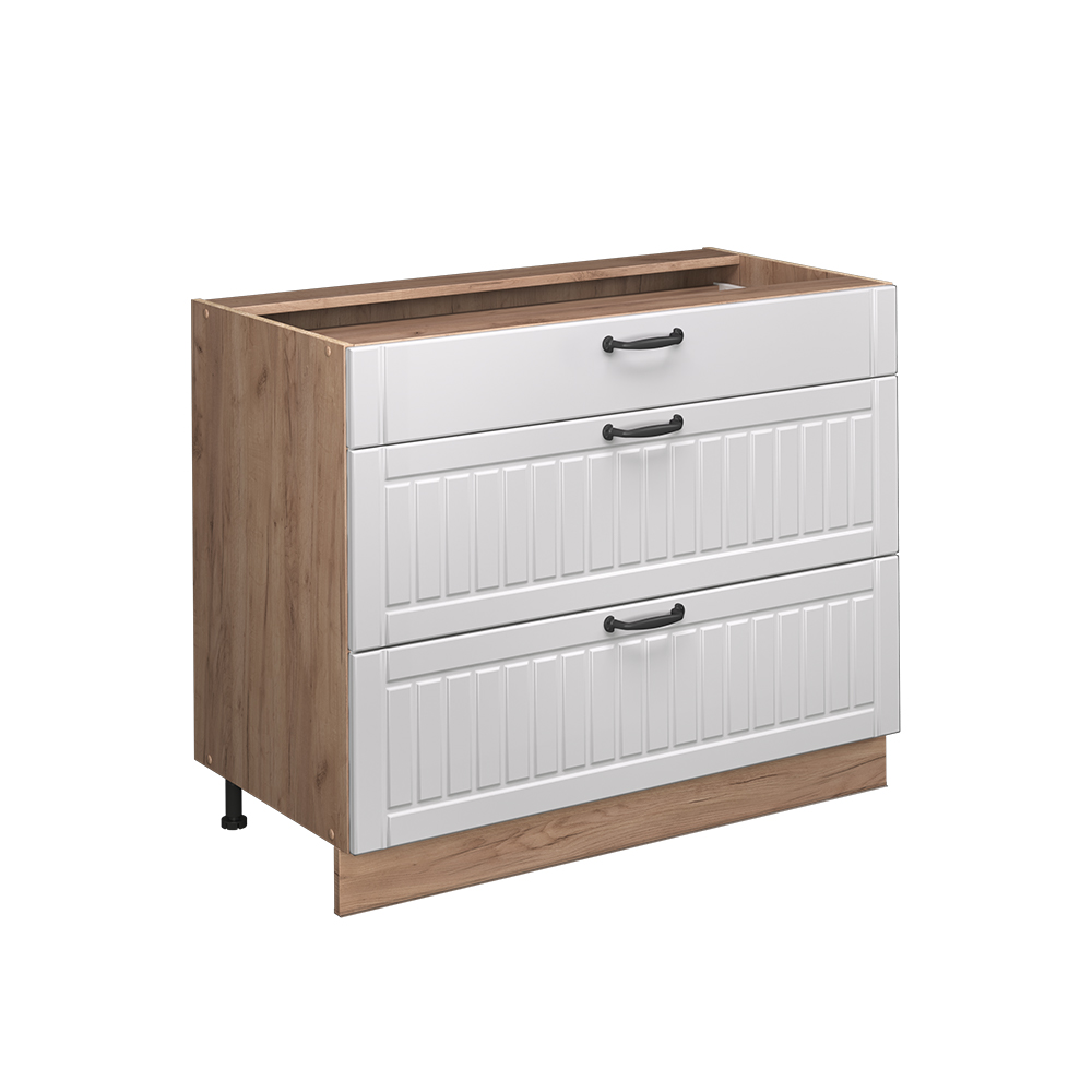 Küchenunterschrank Fame-line, Weiß Landhaus/goldkraft Eiche, 100 Cm Ohne Arbeitsplatte, Vicco