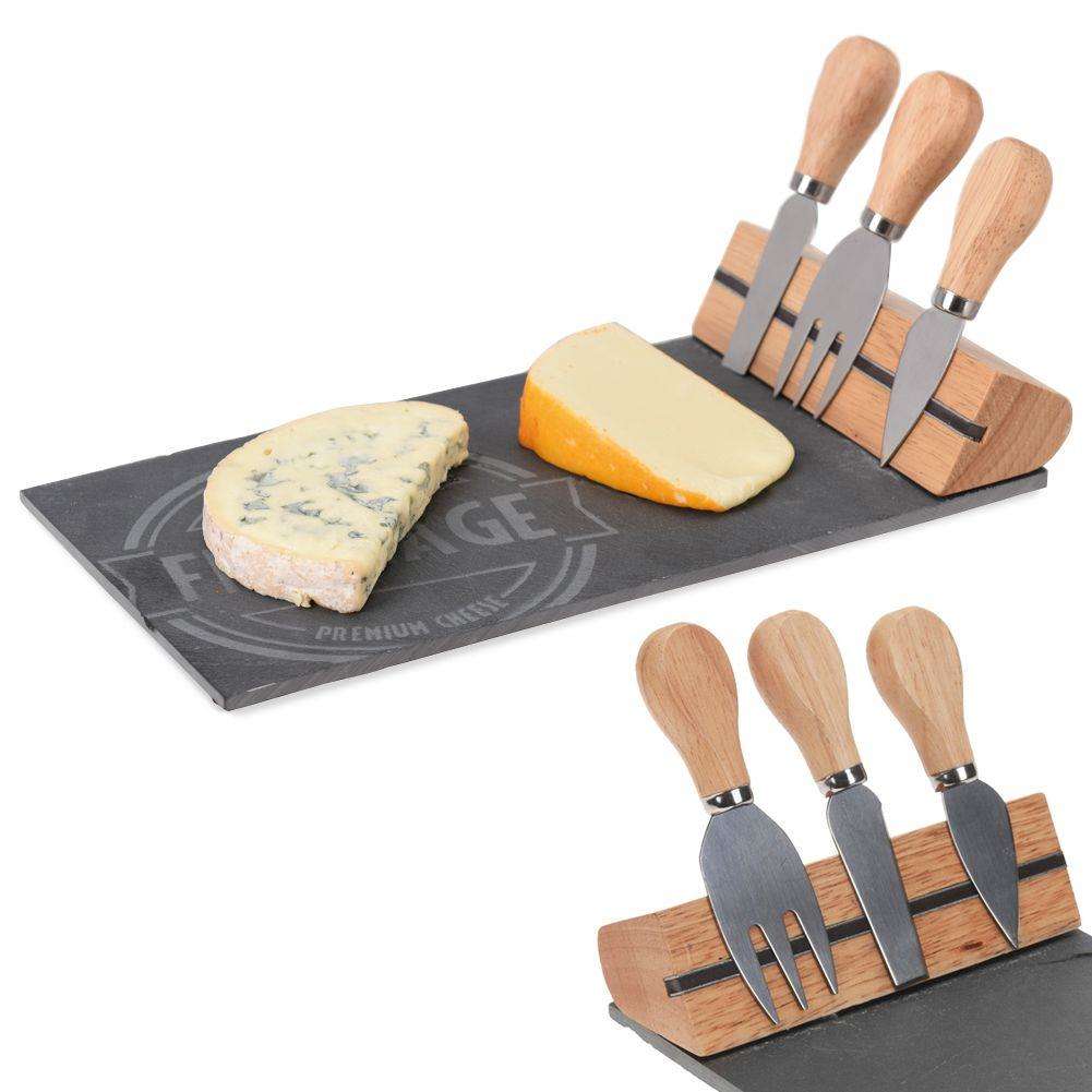 Tagliere In Pietra Per Formaggi Con Banda Magnetica E Tre Coltelli