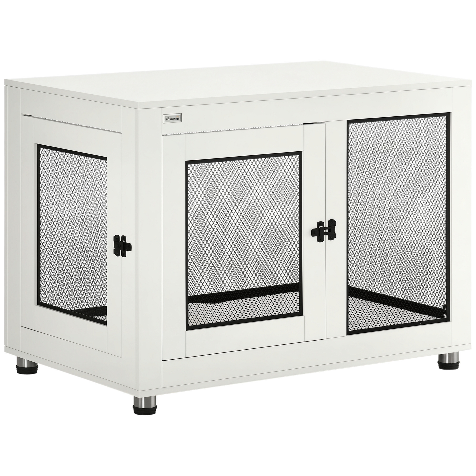 Hundekäfig Für Zuhause, Hundebox Mit 2 Türen, Waschbaren Kissen, Hundehütte Mit Verstellbare Füße, Riegel, Für Große Hunde Bis 30 Kg, Weiß, 94 X 60 X 71,5 Cm - Pawhut
