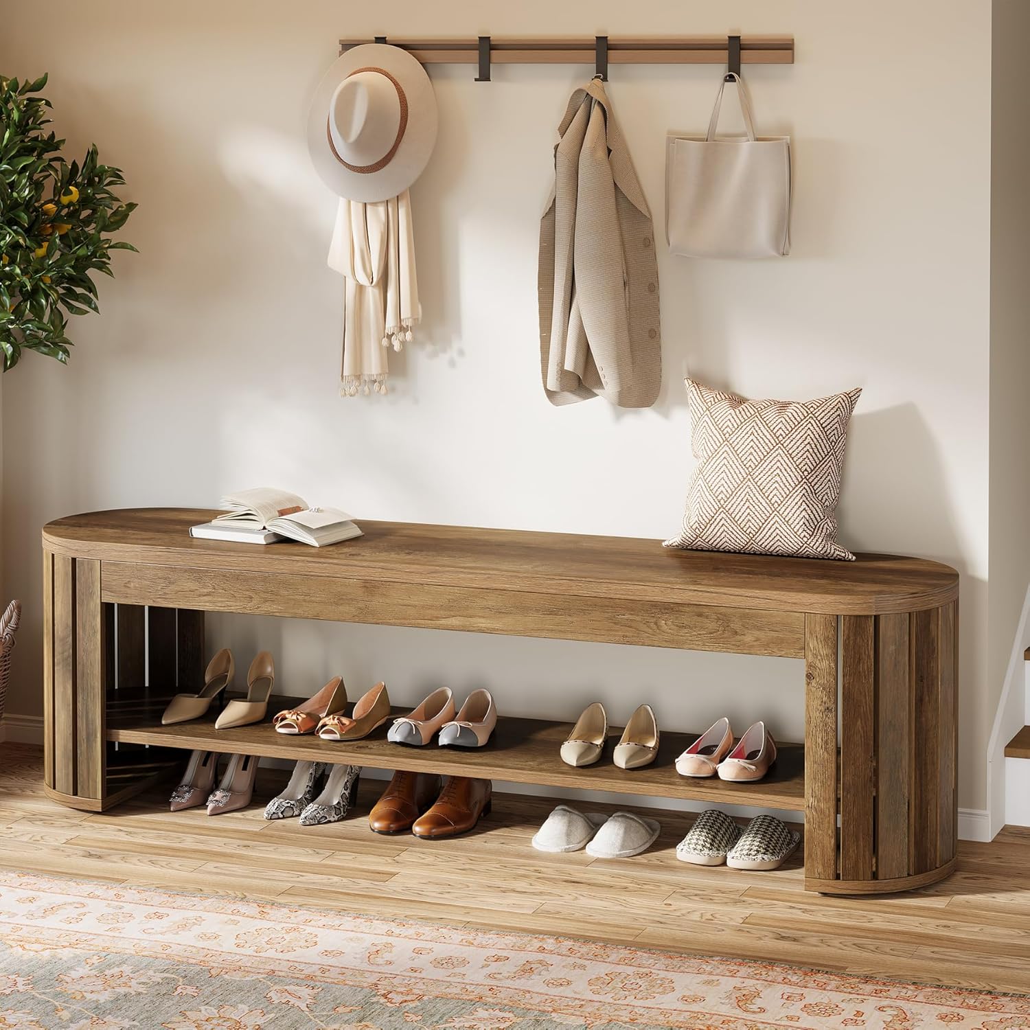 Tribesigns – Banc D'Entrée En Bois 160 Cm – Rangement À Chaussures 2