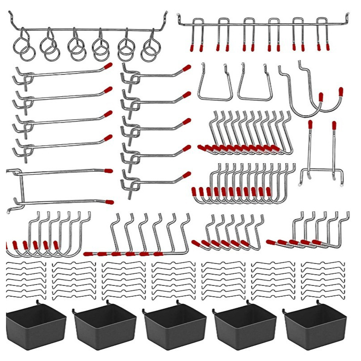 Crochet métallique pour panneau perforé, installation sans outil, lot de 114