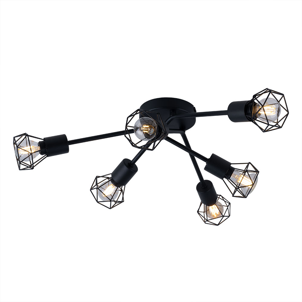 Retro Decken Lampe Schwarz Wohn Zimmer Beleuchtung Käfig Spot Strahler Leuchte Globo 54802s-6