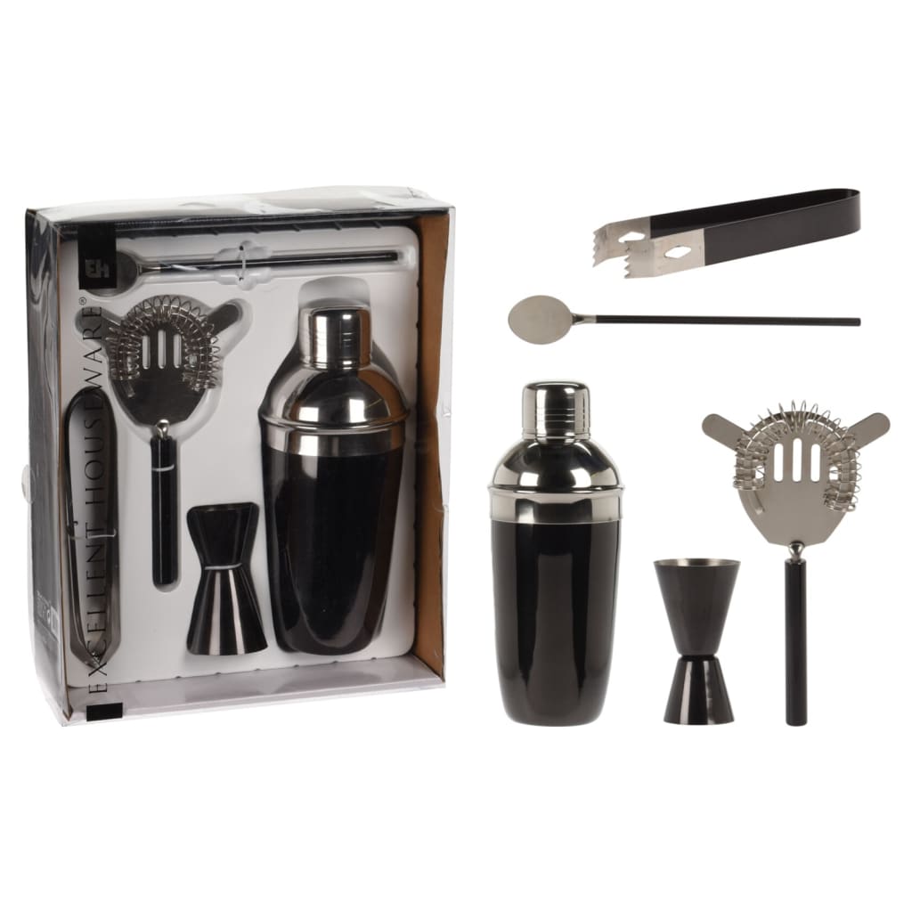 Excellent Houseware Schwarz 5-Tlg. Cocktail Shaker Set Glänzend