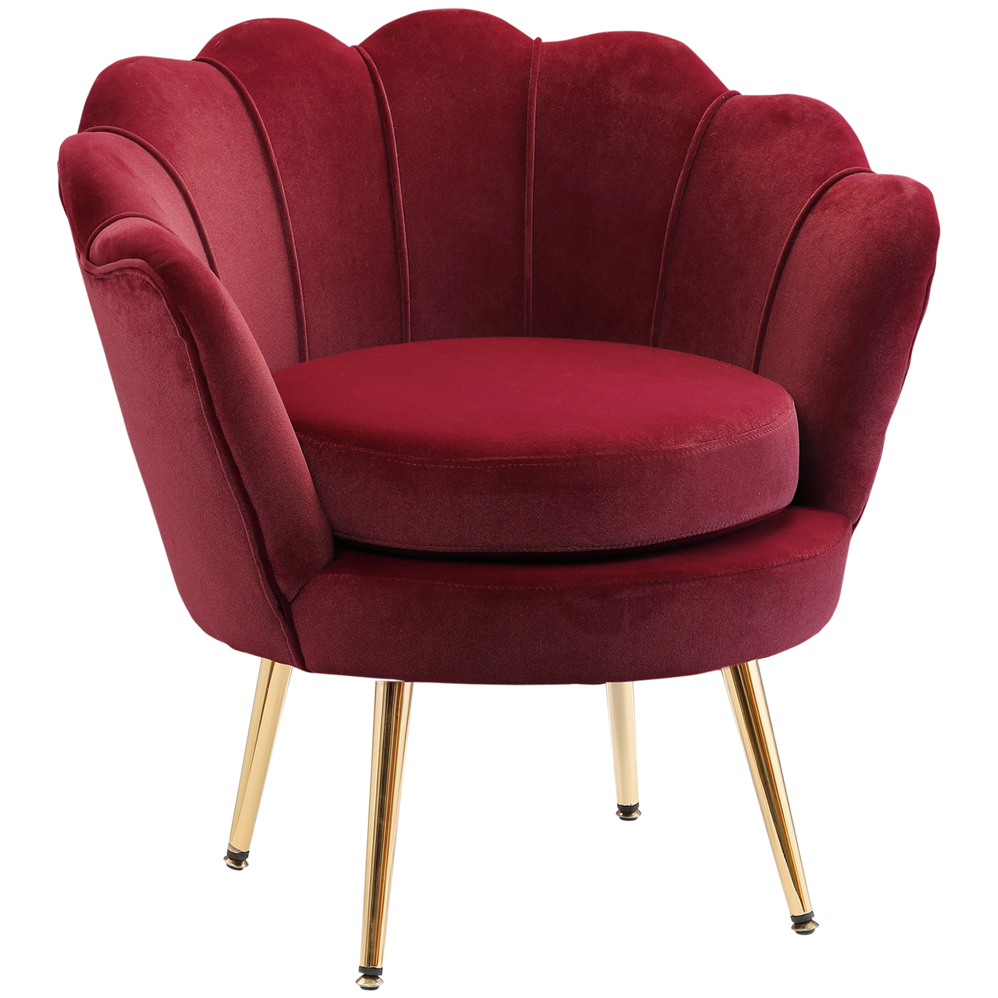 Homcom - Fauteuil Design Coquillage Pieds Métal Doré Velours Bordeaux