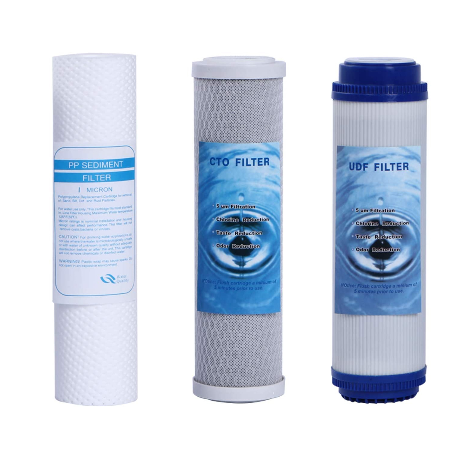 Kit Tre Cartucce Filtro Sistema Filtrazione Acqua 1 Sedimenti 2 Carboni Attivi 10" 5µ