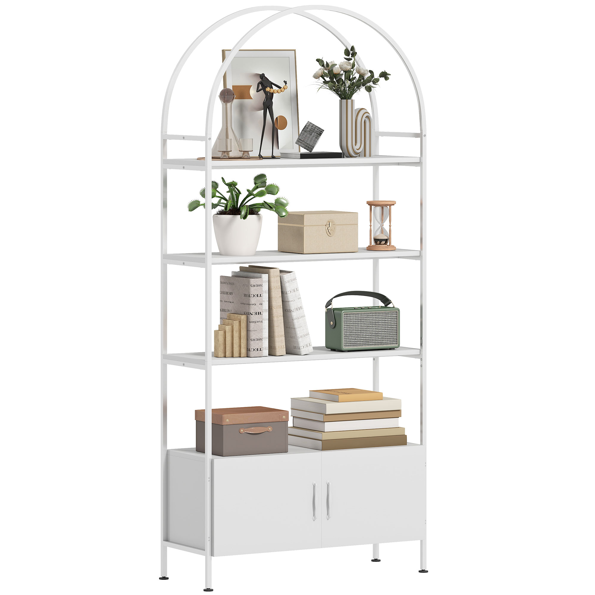 Étagère De Rangement - Homcom - Arqué - 4 Niveaux Avec Placard Double
