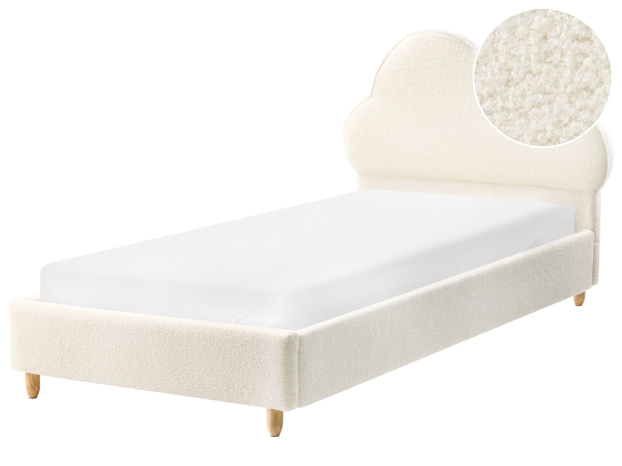 Beliani - Modern Boucle Eu Single Size Bed Frame Upholstered Kids Bed Slatted Base Off-white Bellevue