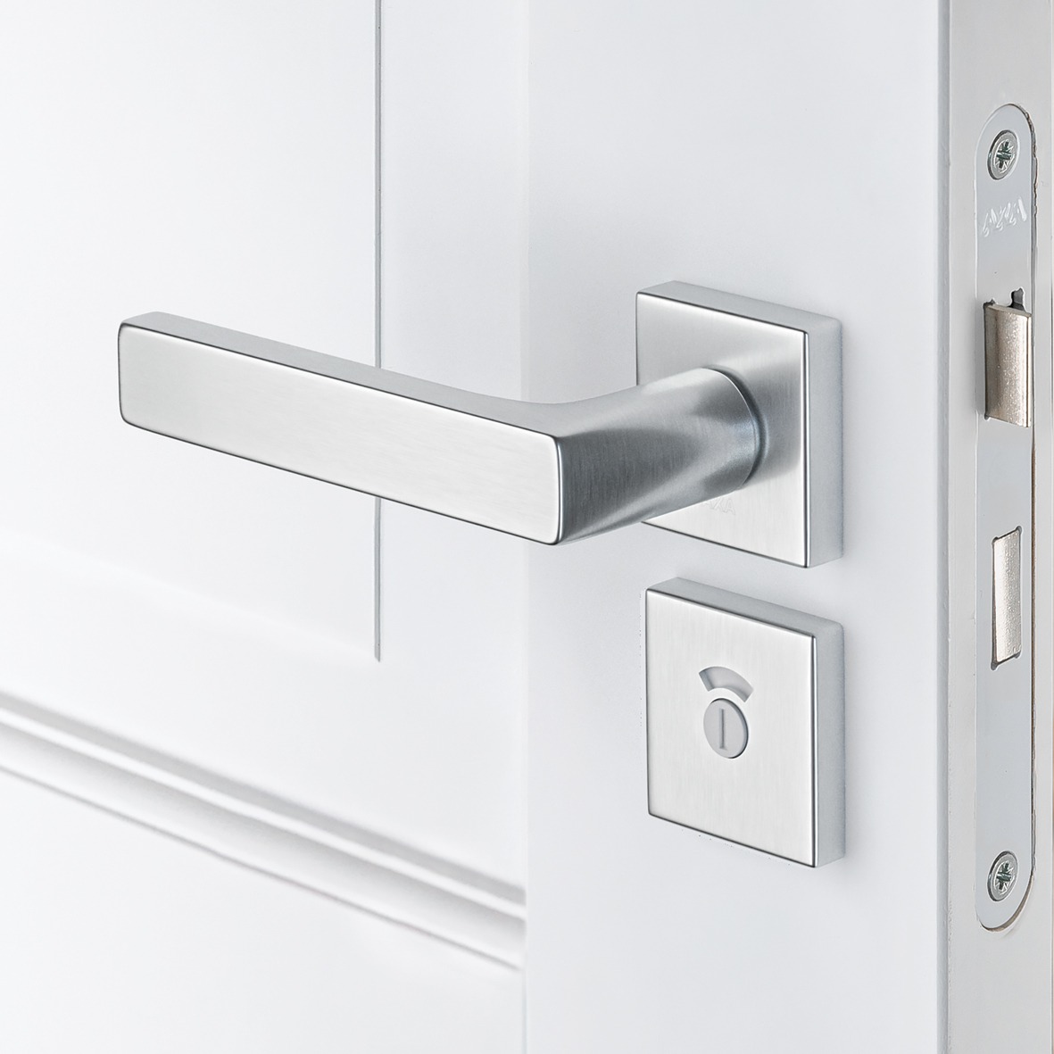 Axa Türbeschlagset Für Innentüren - Klick - Riga - Feder - Türgriff Aus Aluminium - Für Wc/badezimmer - Türgriff Mit Quadratischer Rosette