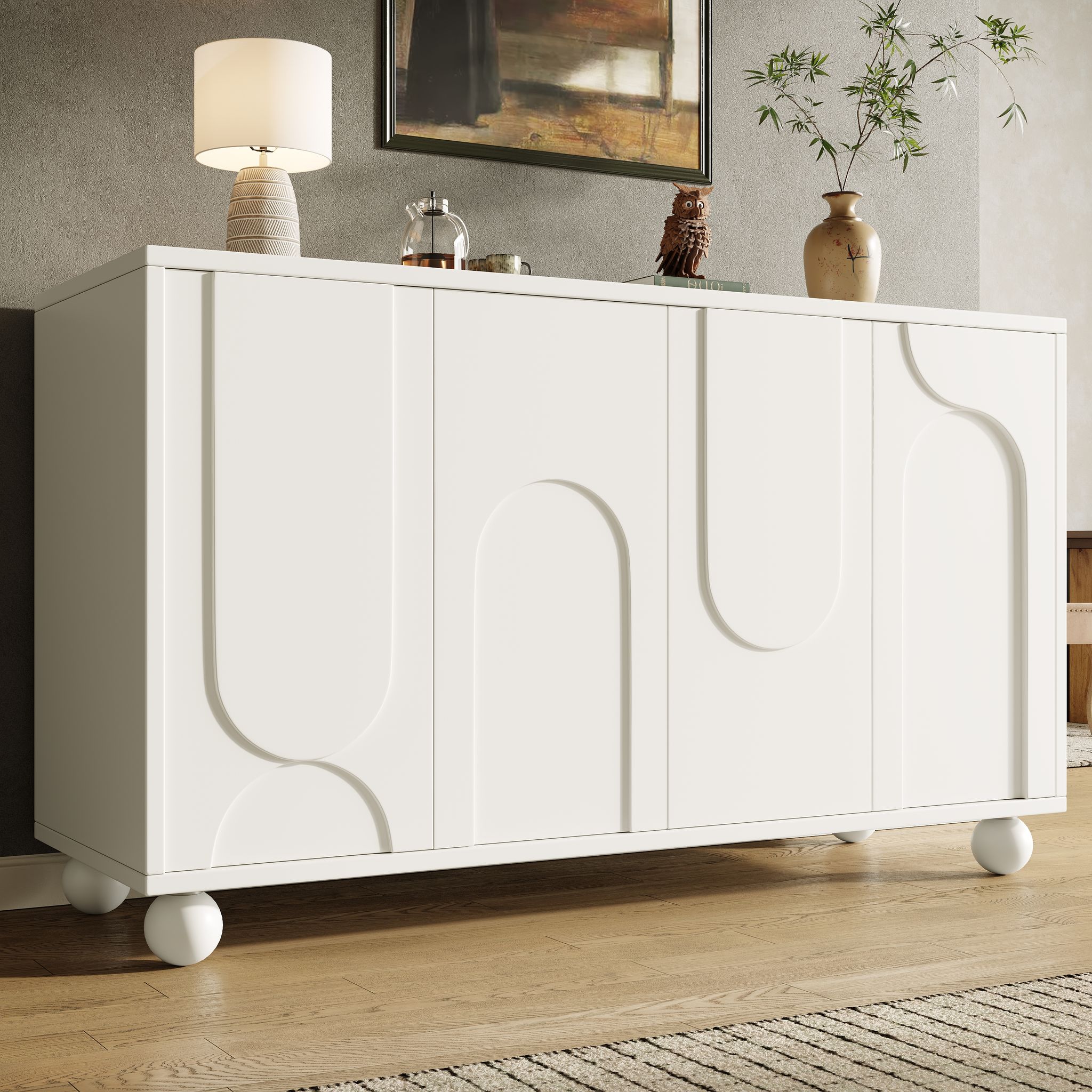Stilvora Sideboard Mit 2 Türen Und Verstellbarer Trennwand, Anti-kipp, Modern, Aus Mdf, 120×35×71 Cm, Weiß