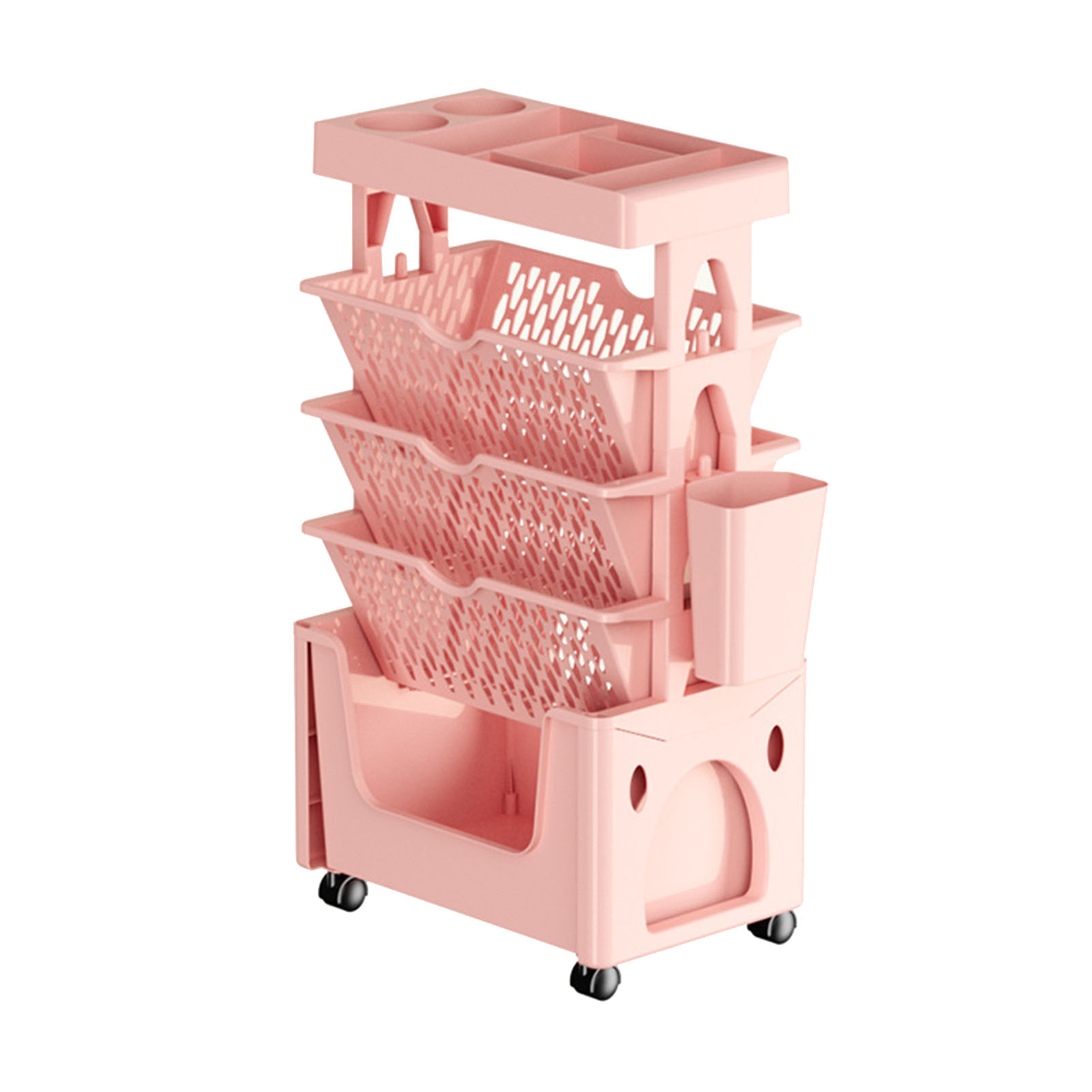 Chariot à livres roulant 5 étages, grande capacité, forte charge, étagère mobile avec roues pour bureau ou cuisine, rose Sakura