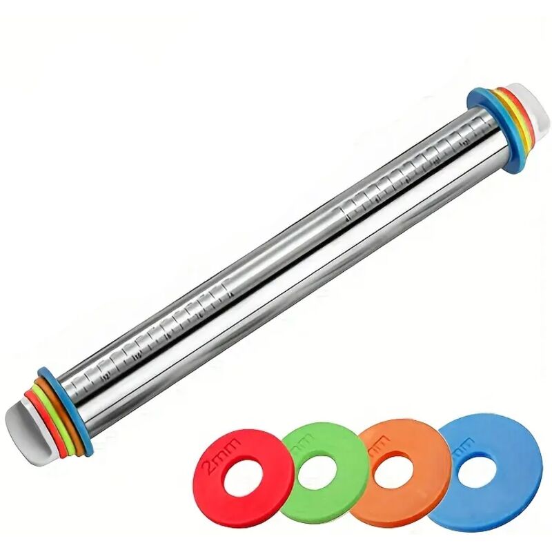 Set Composto Da Mattarello E Tappetino Da Forno In Silicone, Anelli Di Spessore In Acciaio Inox, Mattarelli Regolabili Per Cuocere Pasta, Pizza, Torte, Biscotti, Utensili Da Cucina - Crezuo
