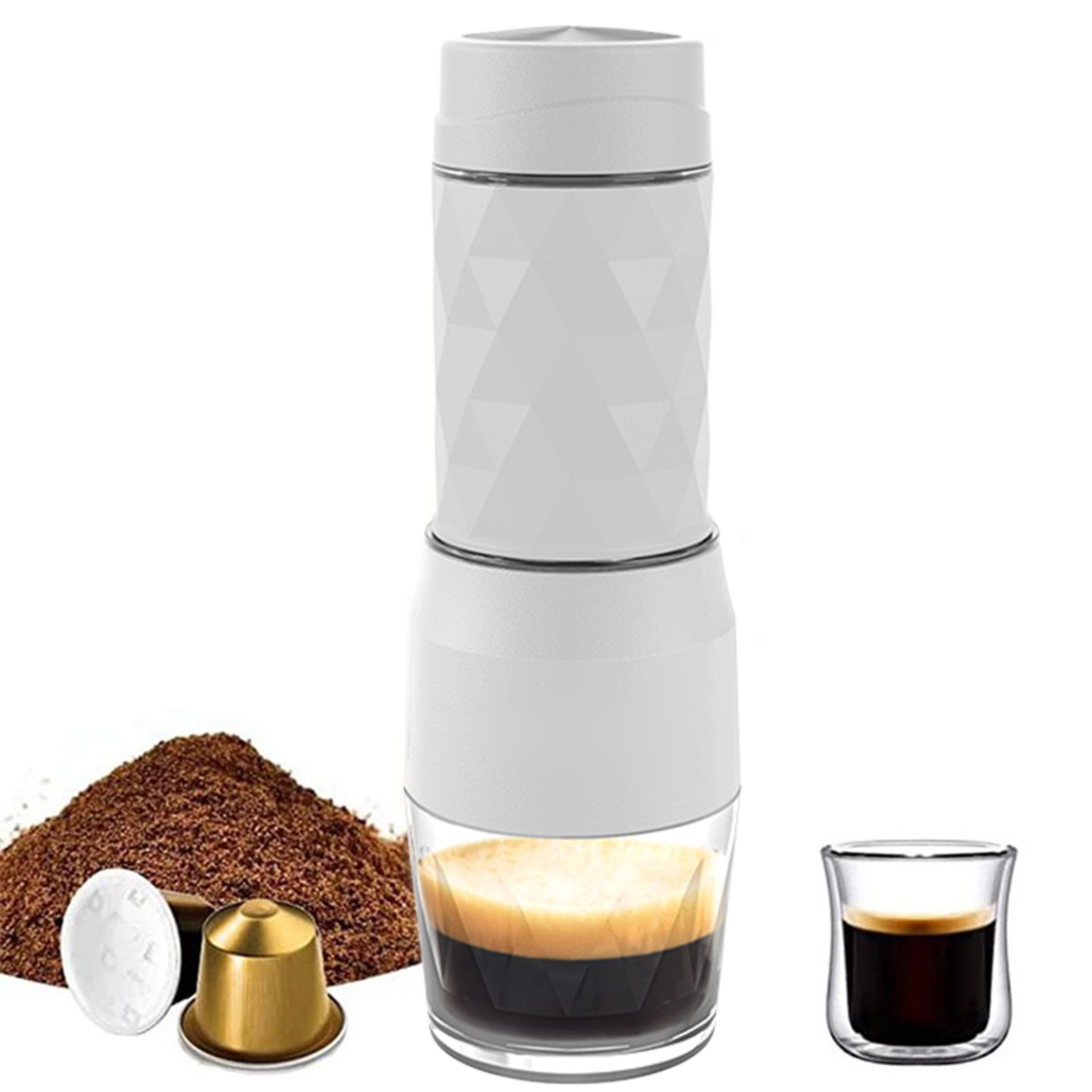 Cafeleffe Macchina Da Caffè Espresso Manuale Portatile 3 In 1 18 Bar - Macchina Da Caffè Espresso Manuale Portatile Con Dispenser Per Chicchi Di Caffè E Capsule Dg/ns E Leva Per Montare Il Latte 120 M