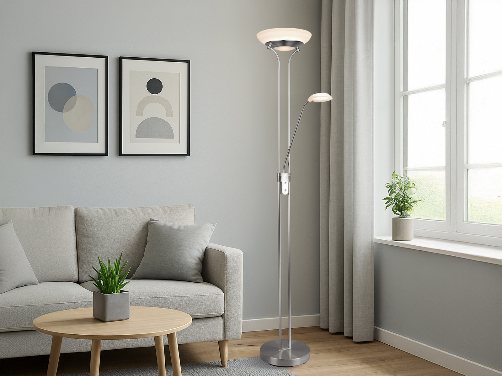 Led Deckenfluter Orson Silber Mit Leselicht, Dimmbar Flexibel - 180cm
