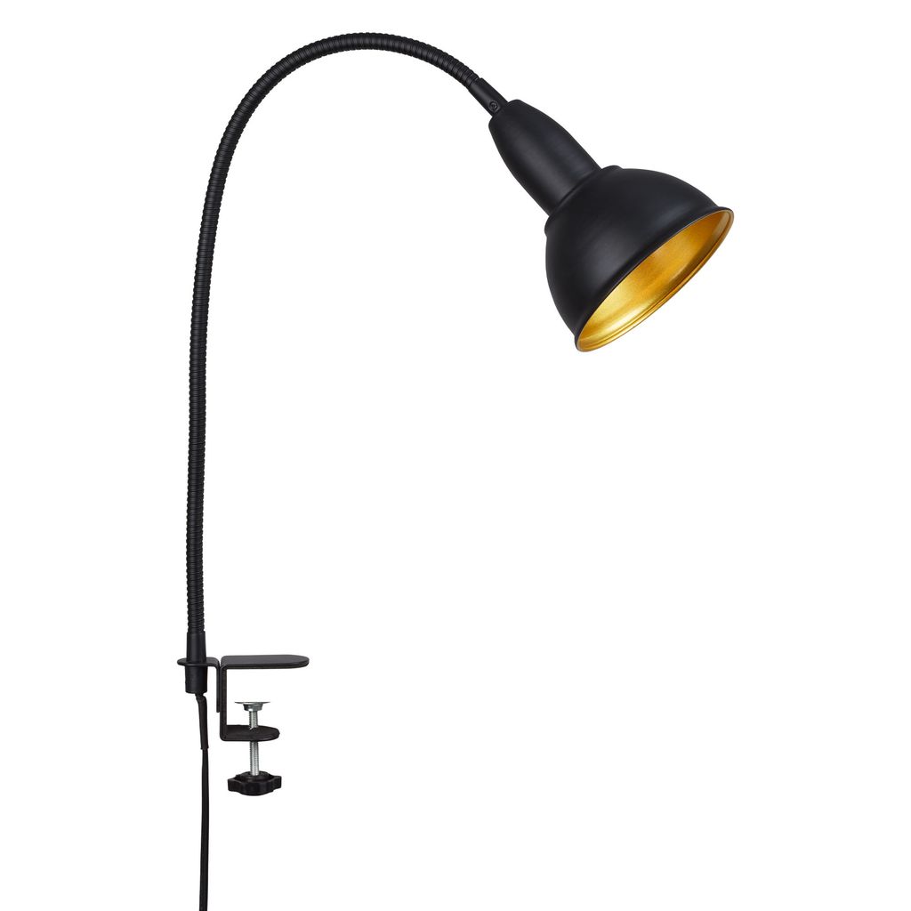 Lampe Pince Rétro E14 Métal Noir Or Ø114mm Bras Flexible 50cm Ip20