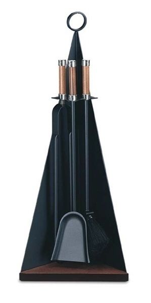 Lienbacher - Kaminbesteck Kamingarnitur Kaminzubehör - Schwarz Beschichtet, Griffe & Sockel - Eiche Gedämpft - Schwarz 9004715210205