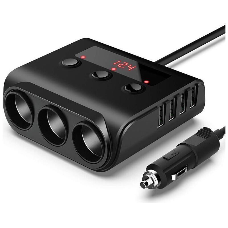 Base Splitter Per Accendisigari Da Auto, Adattatore Da 120 W Con 4 Porte Usb, Interruttore Separato E Indicatore Di Tensione Per Telefoni, Tablet E Dash Cam.
