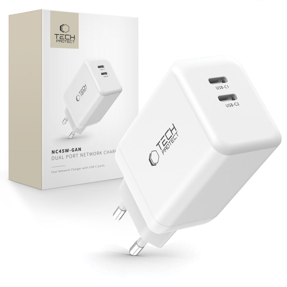 Oem Tech-Protect Nc45w-Gan 2-Port-Netzwerkladegerät Pd45w Weiß