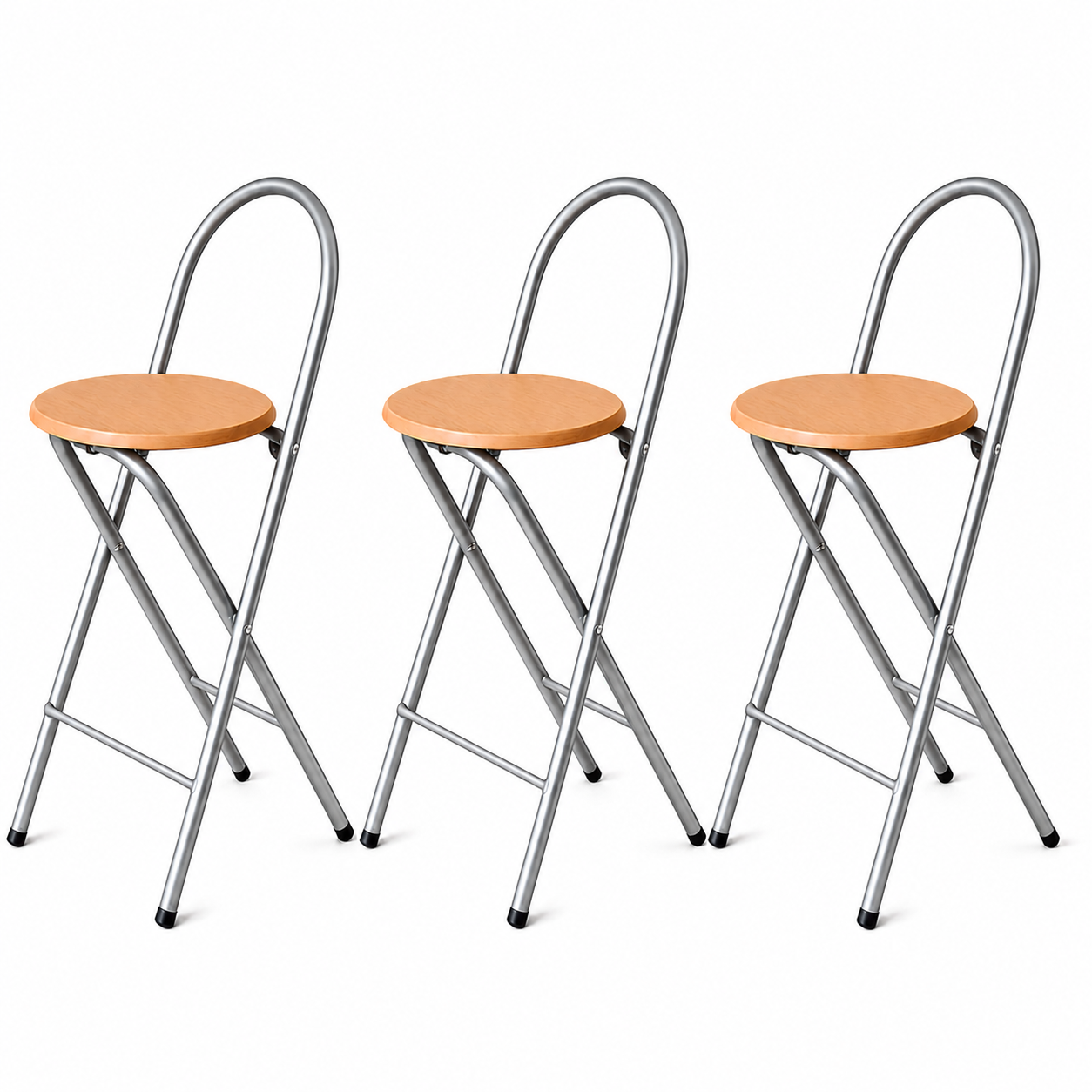 Kmh® Tabouret Bill Lot 3, Pliable, Dossier & Repose-pieds – Argent/hêtre