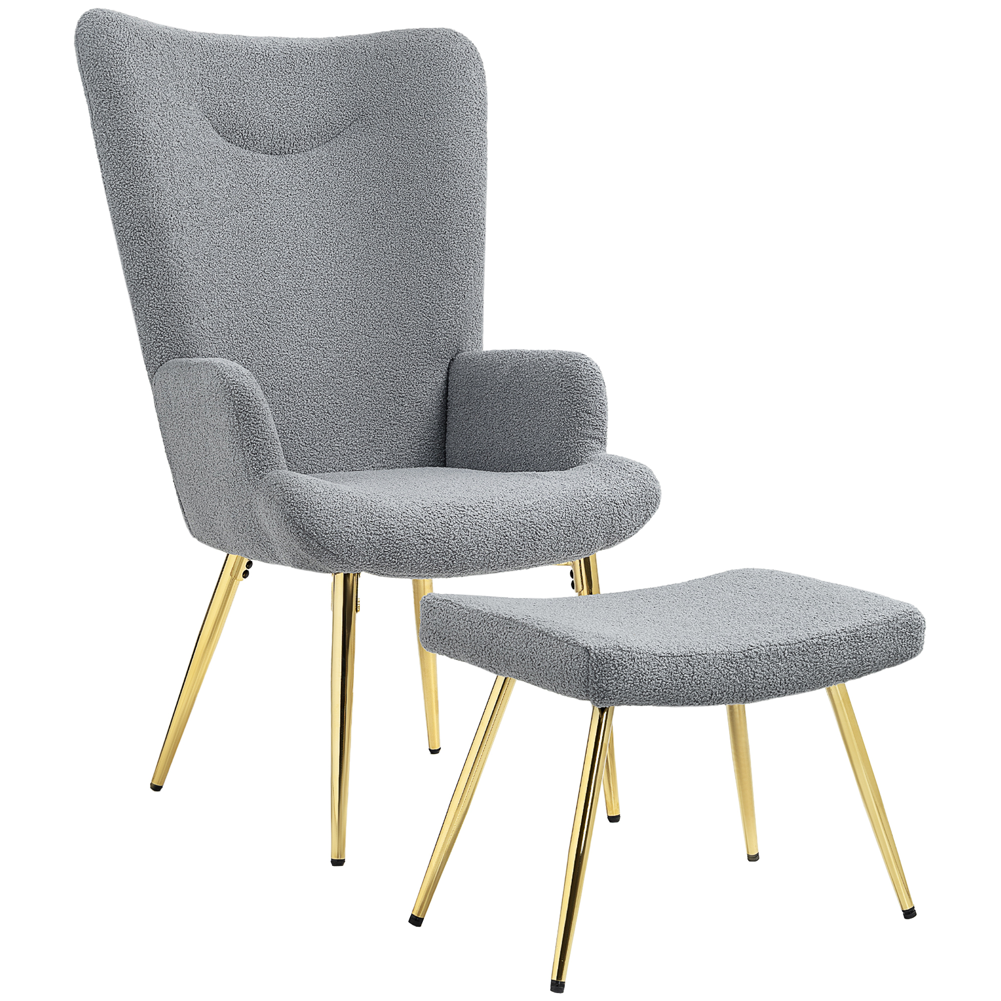 Homcom - Ensemble Fauteuil À Oreilles Repose-pieds Style Néo-rétro
