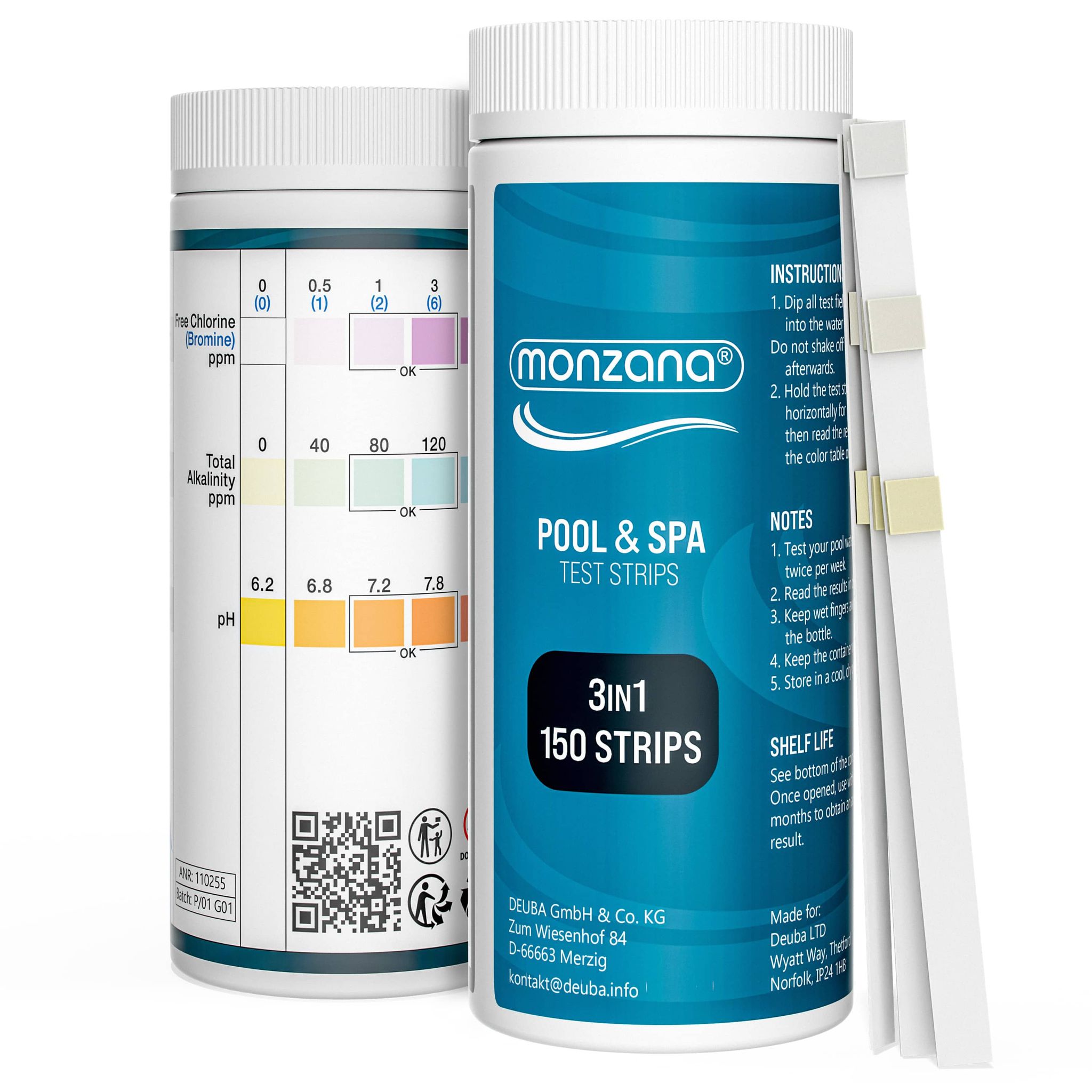 Monzana® Pool Teststreifen 3-in-1 Wassertester 150 Stück Test Zubehör Für Pool Schwimmbad Whirlpool Spa Genauer Chemischer Tester Ph Chlor