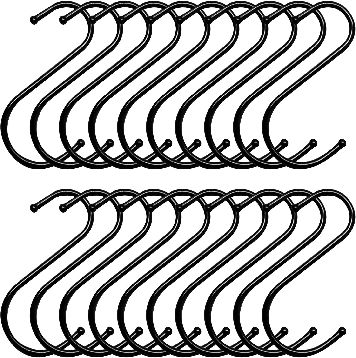 Crochet en S noir en acier inoxydable, 12 cm, ouvertures 3 et 4,3 cm, lot de 20