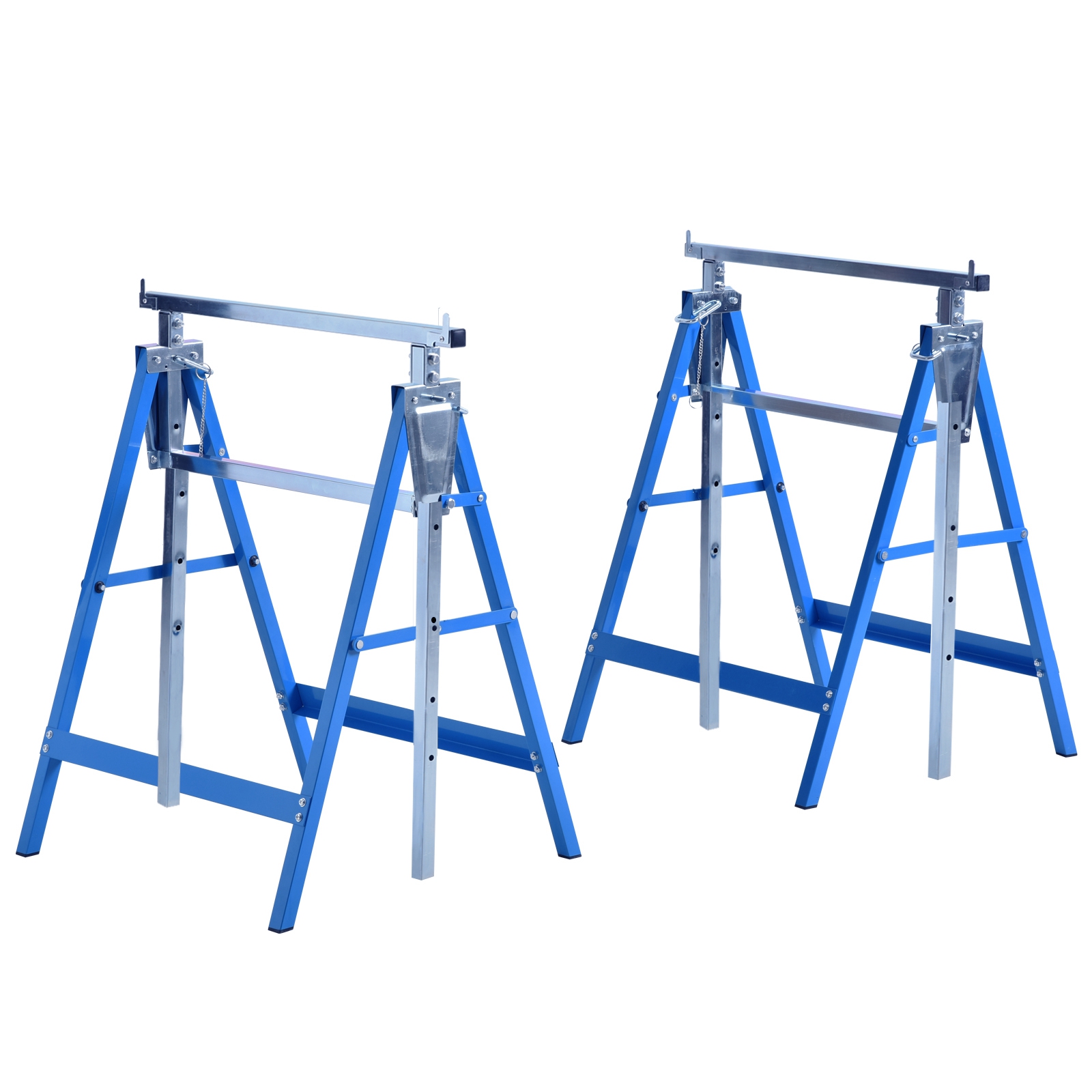 Paire de tréteaux pliables en acier réglables de 80 à 130 cm, charge 200 kg, bleu