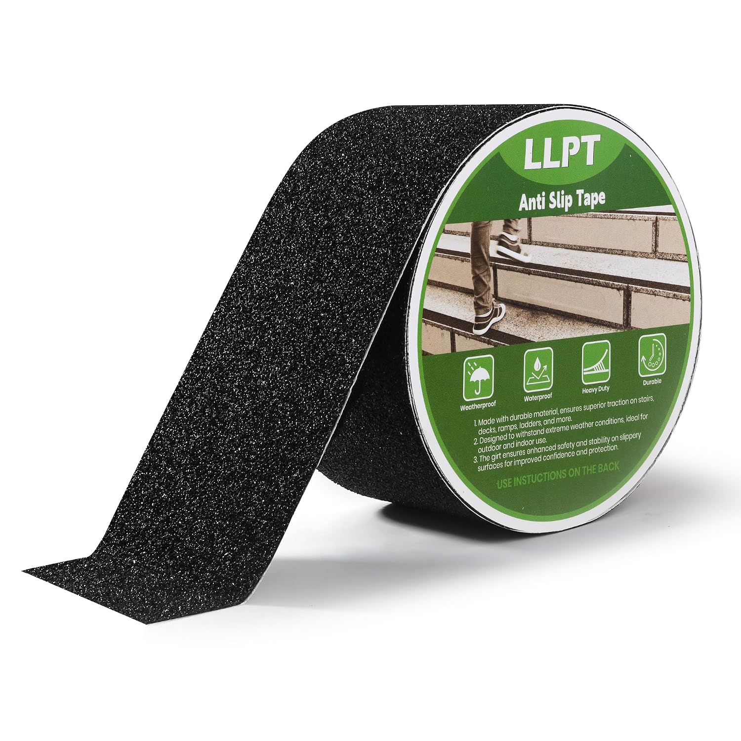 Ruban antidérapant noir 76 mm x 5 m, oxyde d'aluminium grain 80 pour escaliers