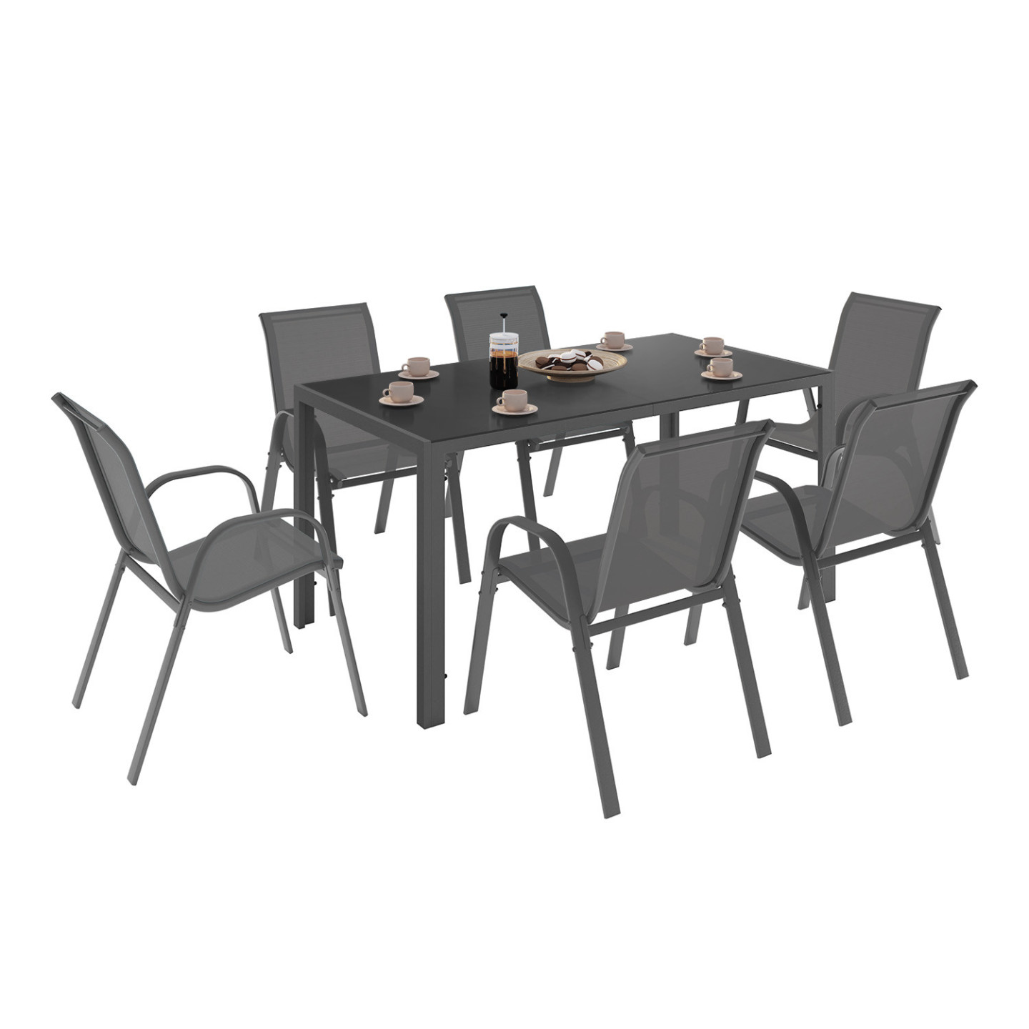 Idmarket - Salon De Jardin Madrid Table 150 Cm Et 6 Chaises Empilables
