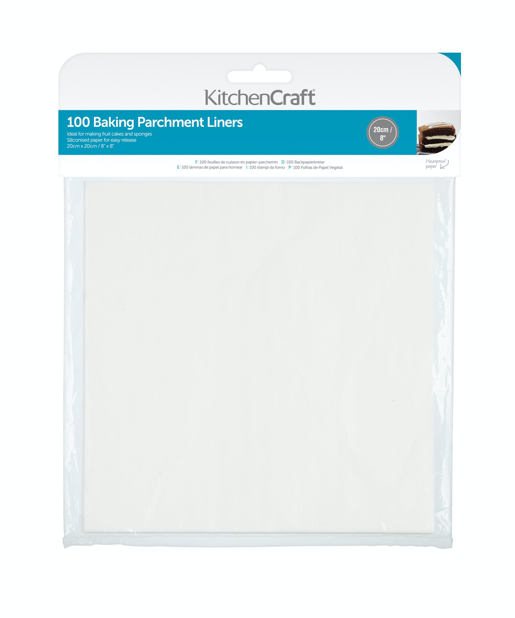 Kitchen Craft Weiß Kitchencraft Pergamentpapier, 20 Cm (8") - Quadratisch (Packung Mit 100 Stück)