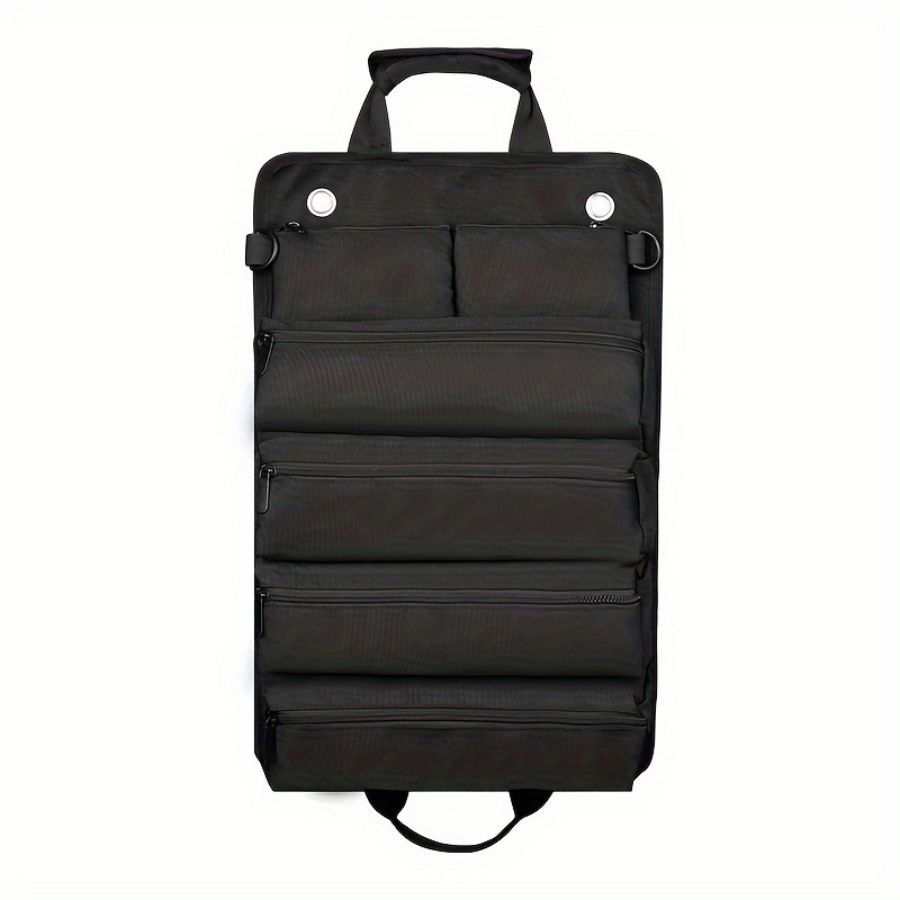 Sac à outils enroulable en tissu Oxford avec bandoulière réglable et bandes réfléchissantes, noir