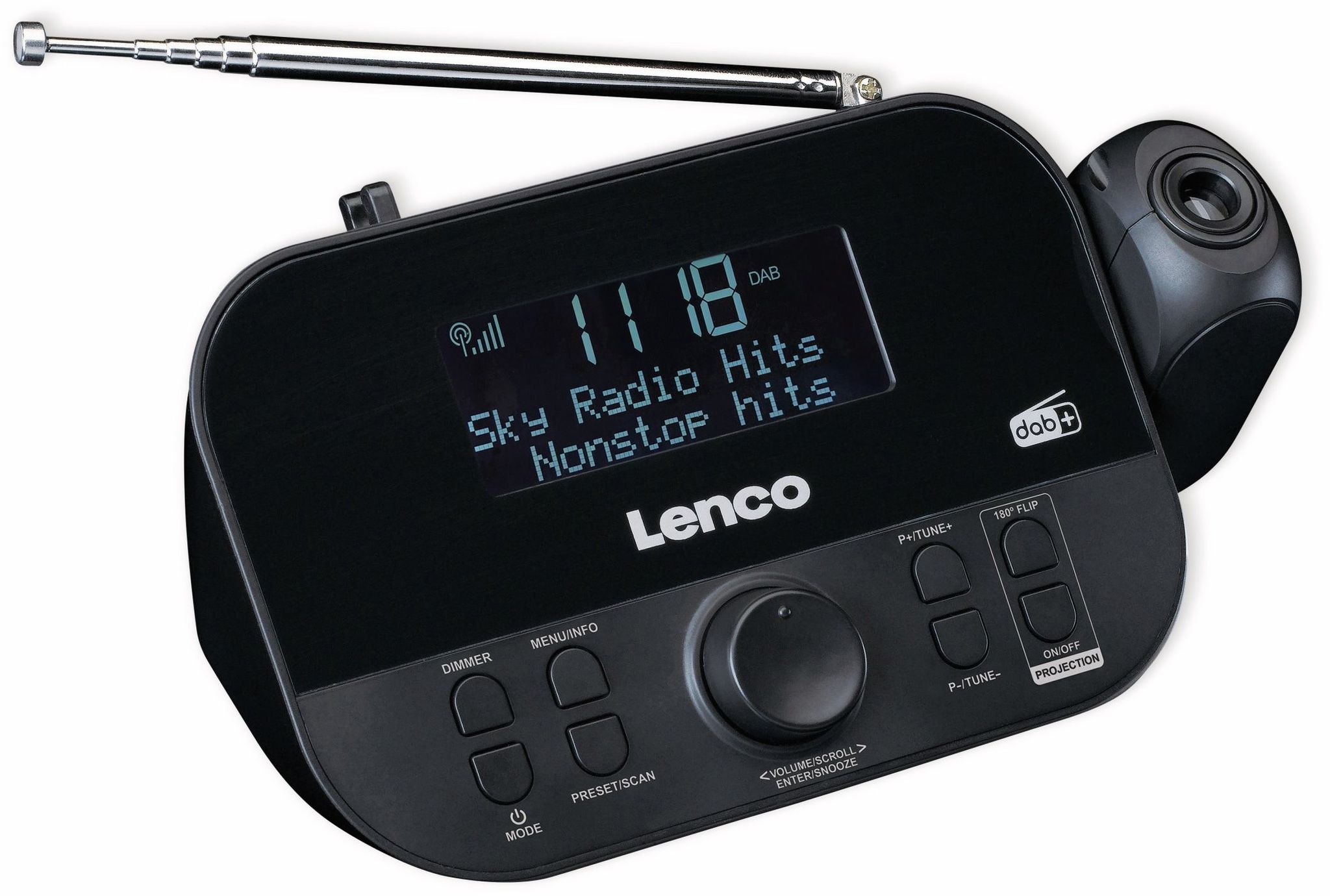 Lenco CR-615 DAB+ Projektionswecker - Digitales Uhrenradio mit DAB+ und PLL FM - 30 Senderspeicher - zwei Weckzeiten - 180-Grad-Projektor - 3,5mm Anschluss - schwarz - Bild 4