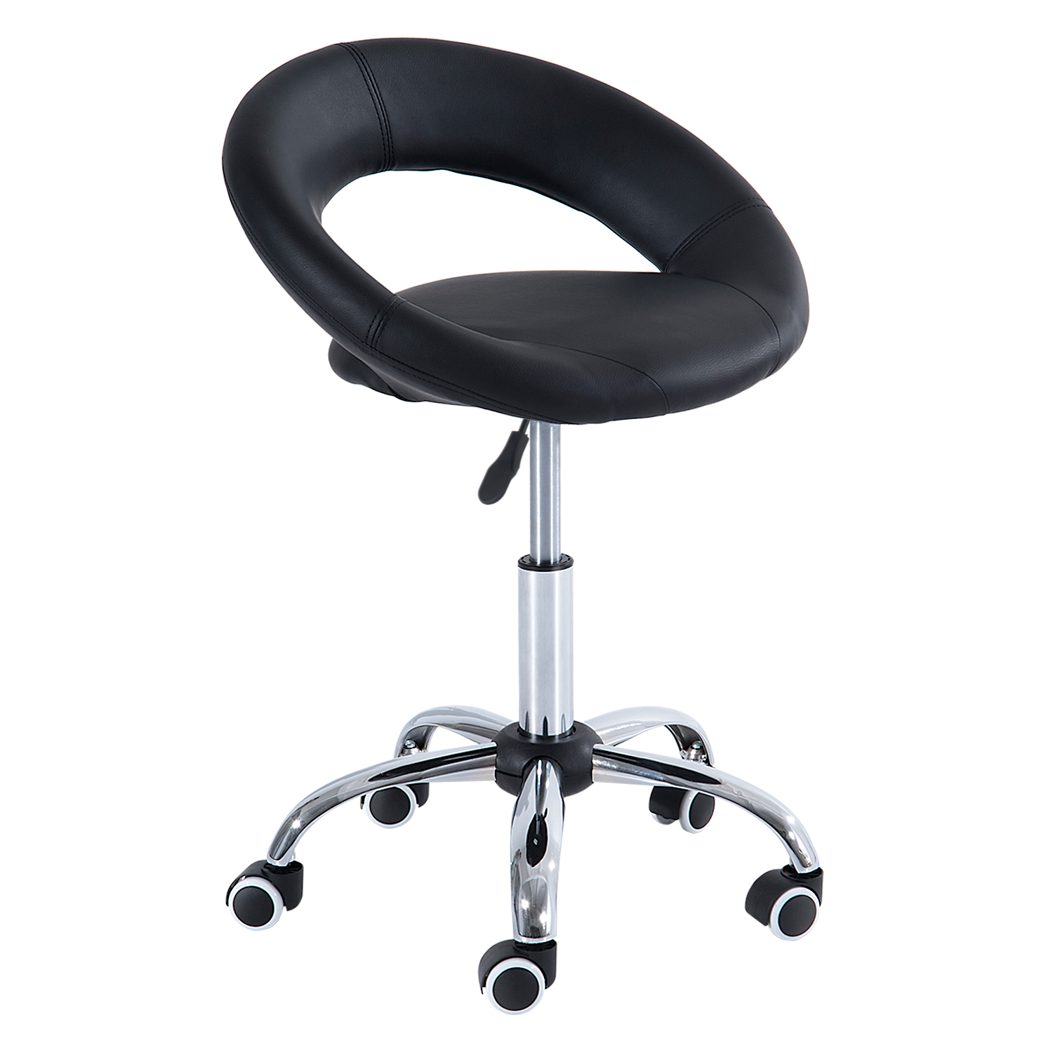 Tabouret de travail pivotant réglable en hauteur, assise simili-cuir PU et métal, 45-57 cm, noir