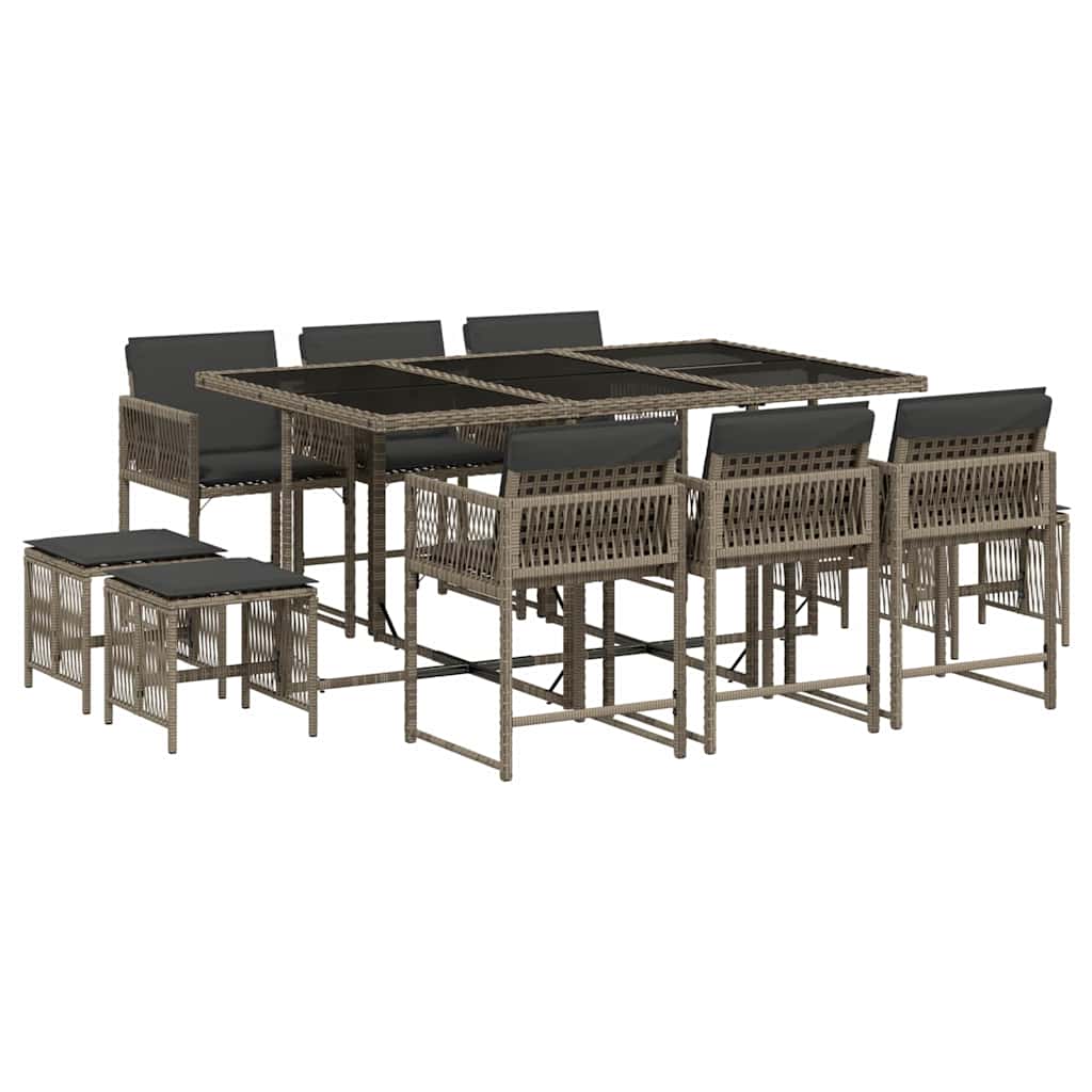 11 Piece Garden Dining Set With Cushions Grey Poly Rattan Vidaxl