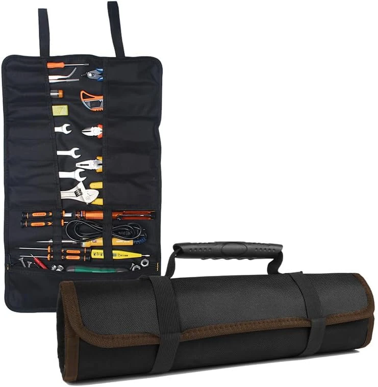 Sac à outils enroulable 22 compartiments en tissu Oxford 600D, pliable, noir