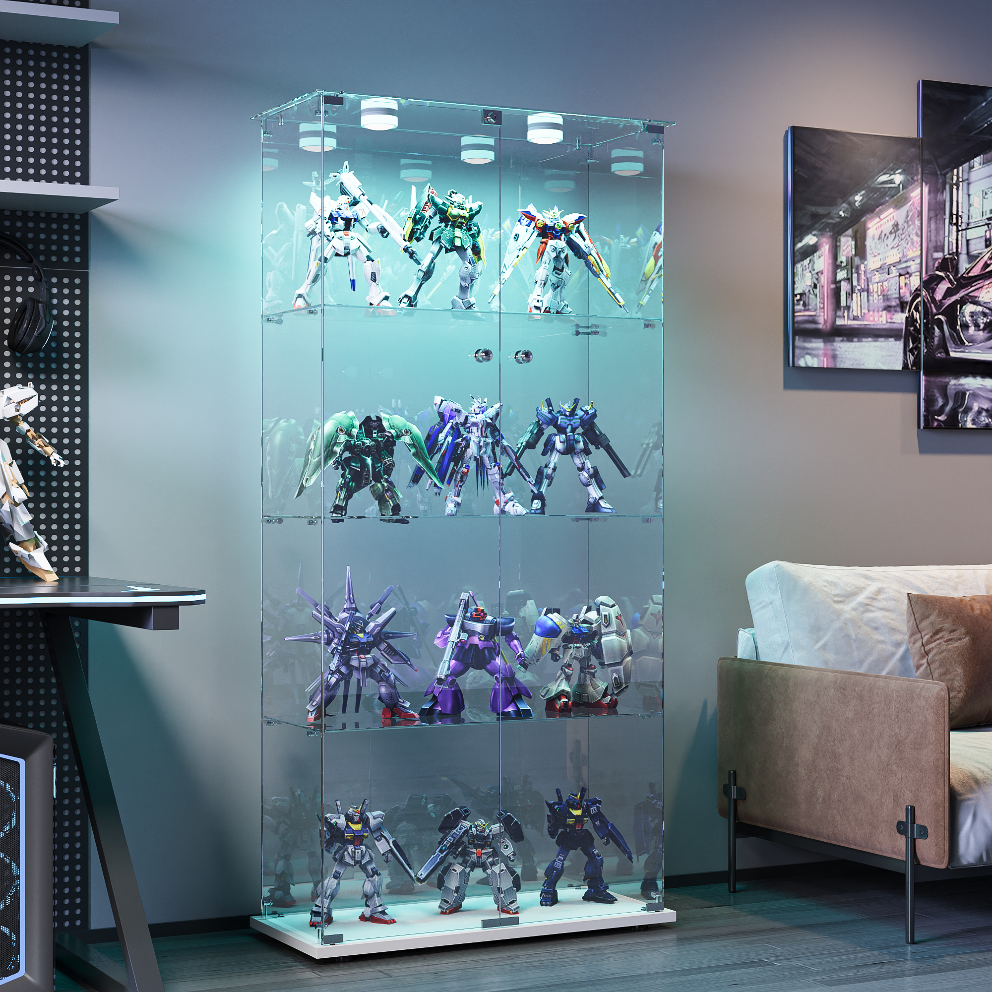 Pergar – Vitrine En Verre Blanche 78,5x35x163 Cm – 4 Niveaux Avec