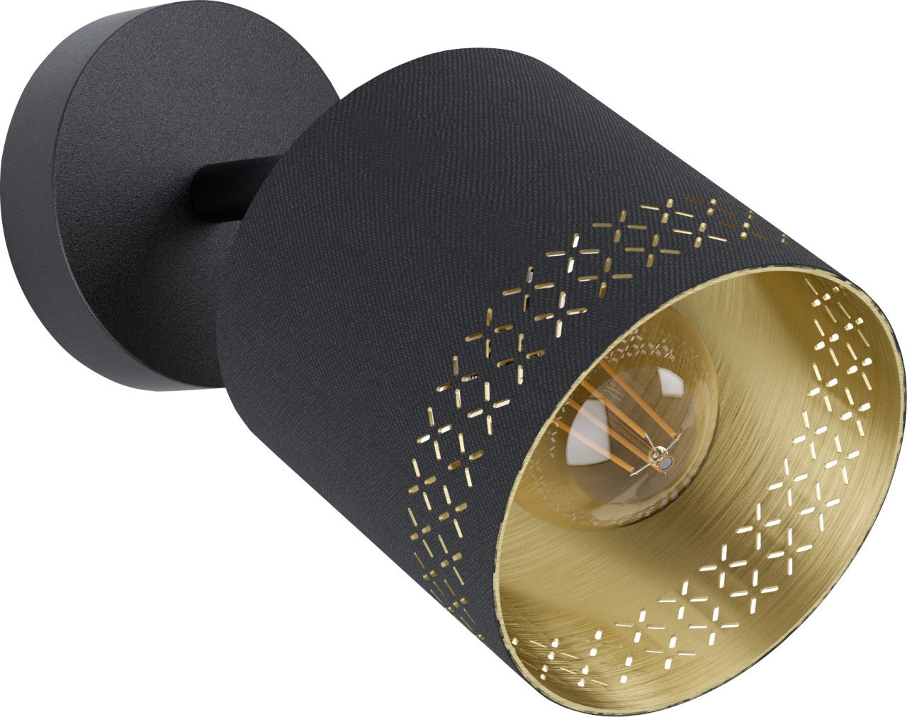 EGLO ESTEPERRA Wandleuchte in Schwarz und Gold mit Lochmuster im unteren Bereich des Textilschirms - Image 5