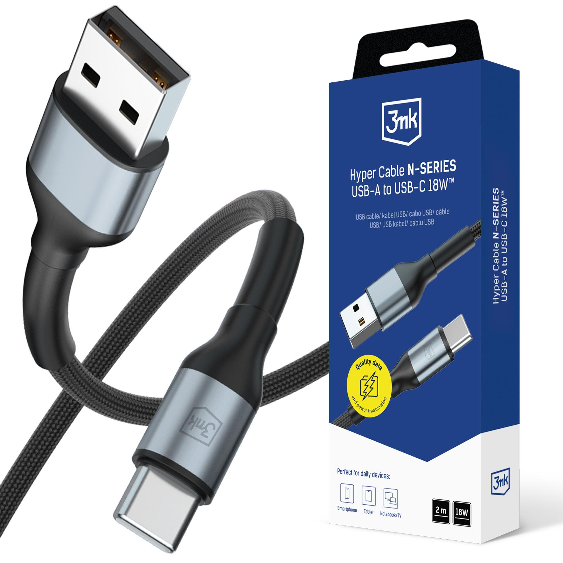3Mk Schwarz Daten- Und Ladekabel Usb-A - Usb-C Hyper N, 18W, 2M, - Bild 4