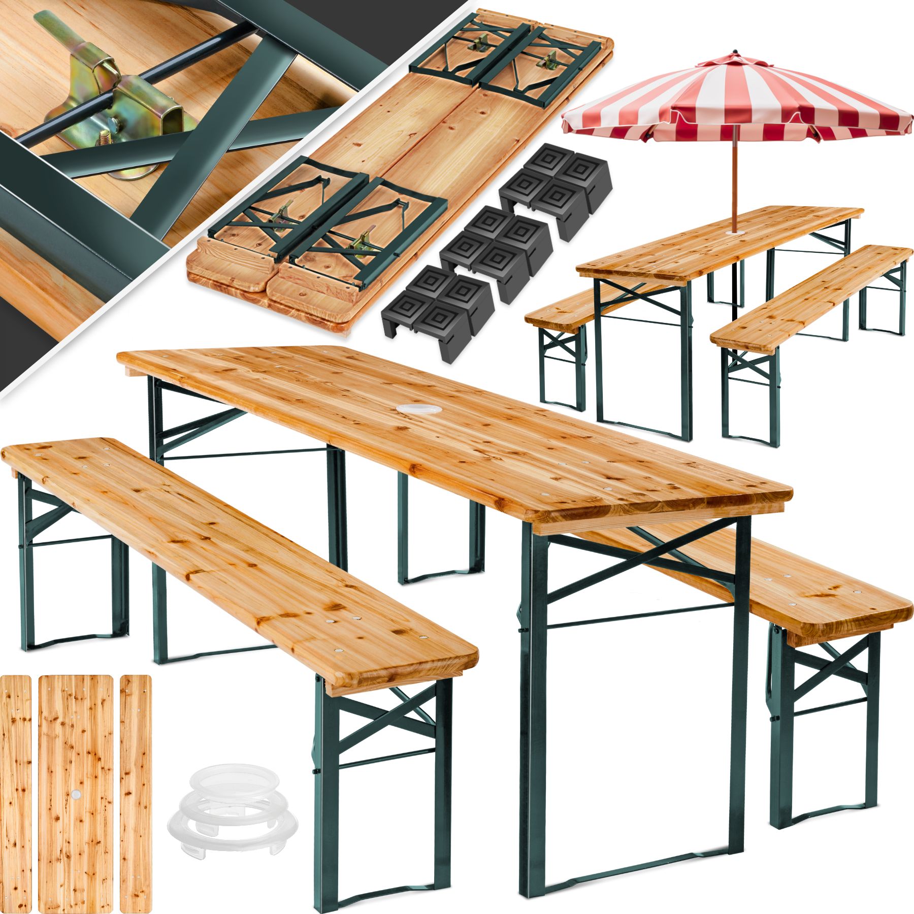 Tectake - Ensemble De Tables Et Bancs 3 Pièces Pliables Avec Support