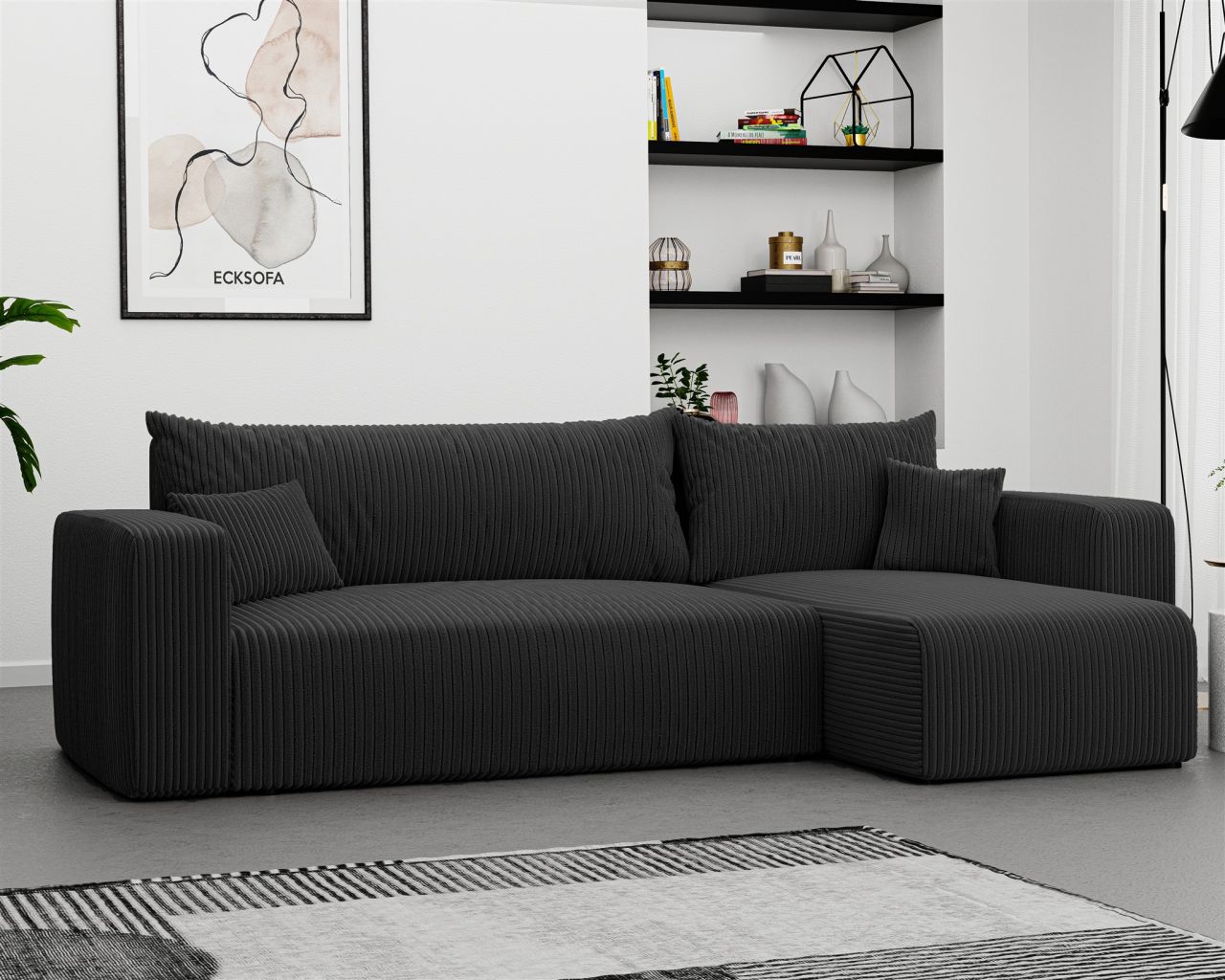 Fun Möbel Schwarz Ecksofa Mit Schlaffunktion Sofa Luna Stoff Poso Ottomane Rechts - Bild 2