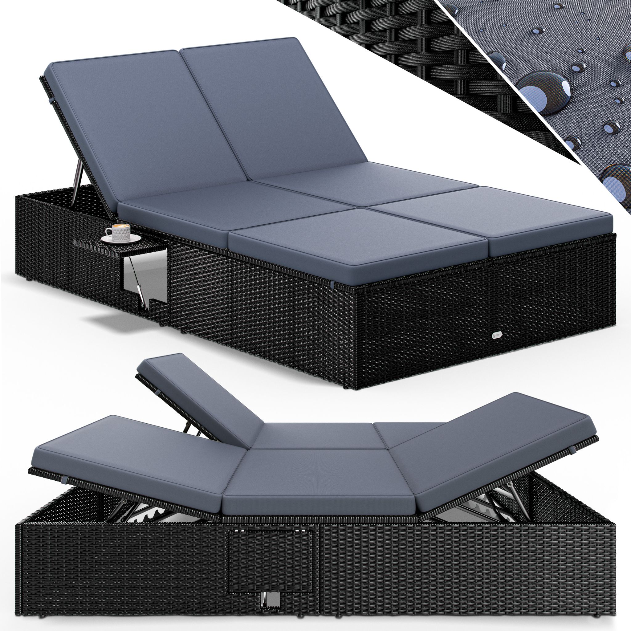 Chaise Longue Double Extrémités Réglables Bain De Soleil 2 Personnes