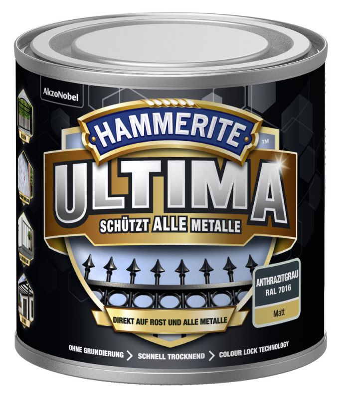 Hammerite ULTIMA Metallschutz Lack Rostschutz 250ml Matt Anthrazitgrau RAL 7016 - Image 3