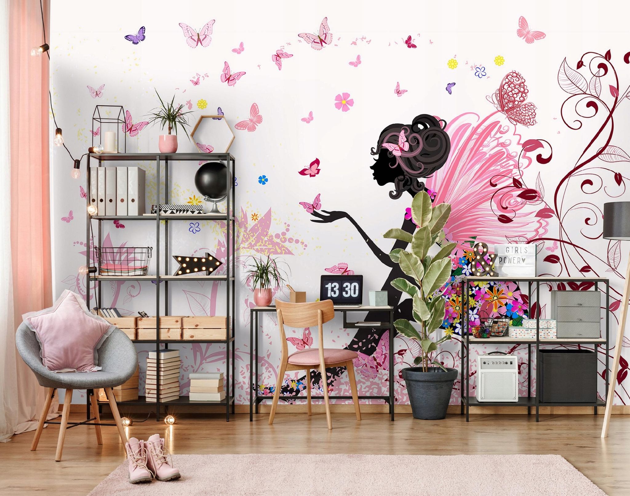 Wallarena Vlies Fototapete Kinderzimmer 400x280 Cm Frau Rosa - Fototapeten Tapeten Für Kinder Mädchen - Kindertapete - Kinderzimmertapete Schmetterlinge