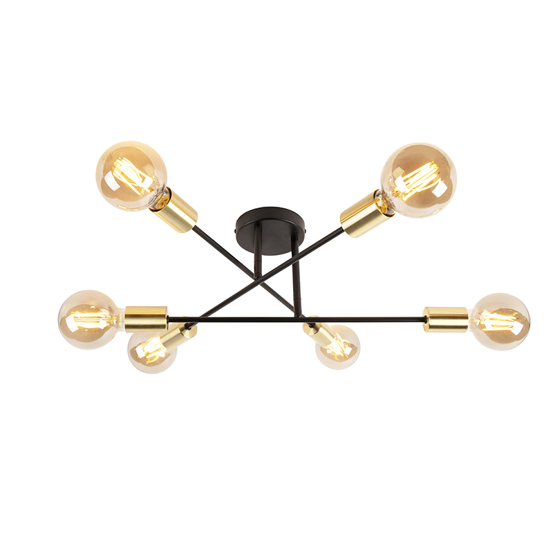 Qazqa Smart Ceiling Light Black With Gold 6 Lights Incl. Wifi G95 - Sydney