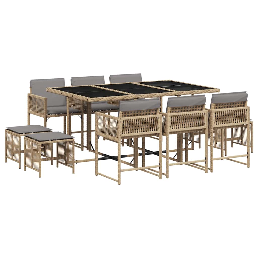 11 Piece Garden Dining Set With Cushions Mix Beige Poly Rattan Vidaxl